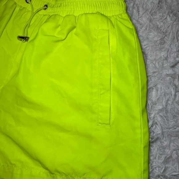 Neon Yellow-Green Athletic Shorts with Pockets - Picture 3 of 7